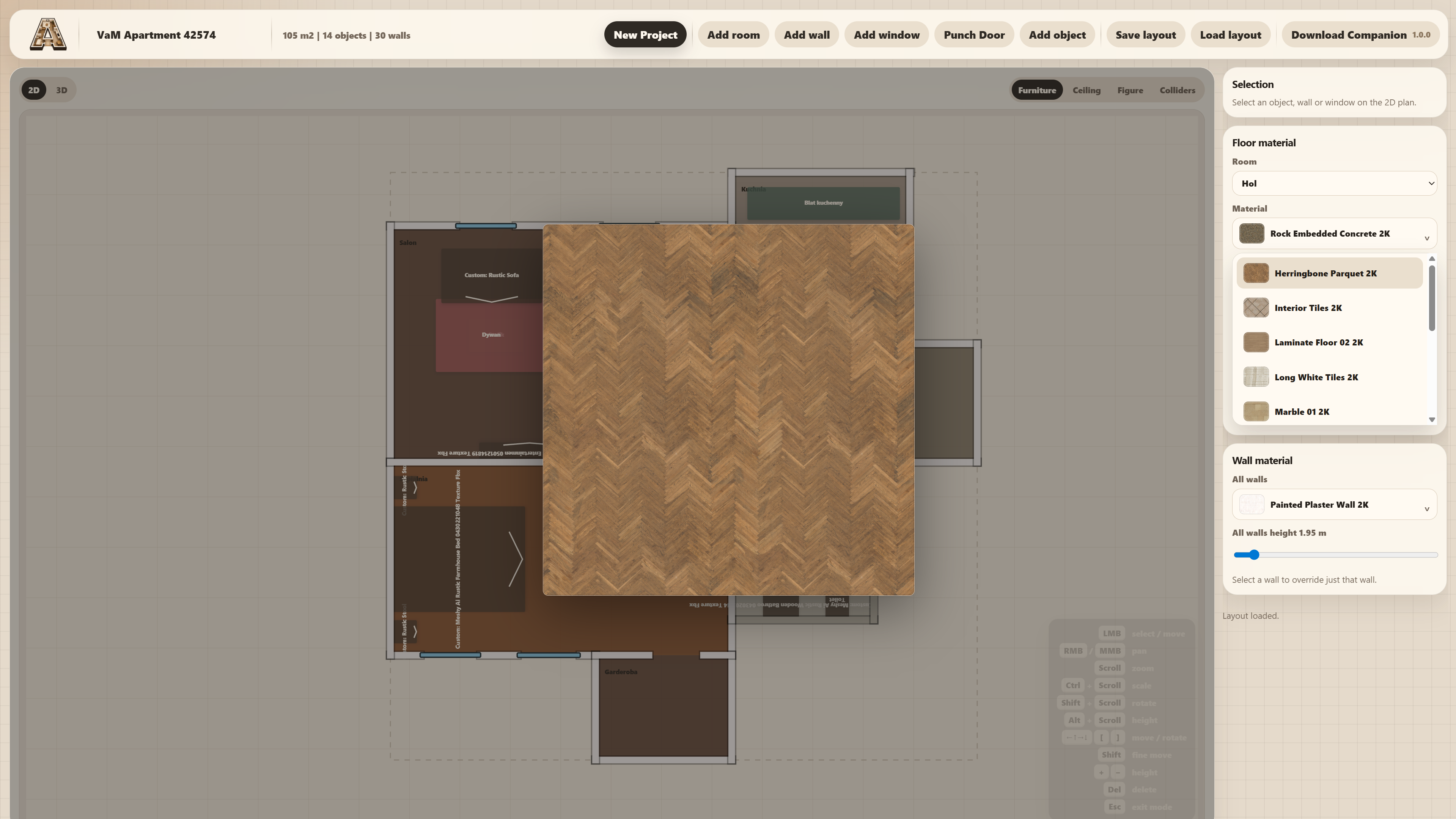 Floor material and room editing interface